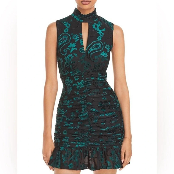 AQUA Velvet Jacquard Dark Floral Ruched Mini Dress Whimsigoth, Fairycore, Medium - Picture 2 of 15